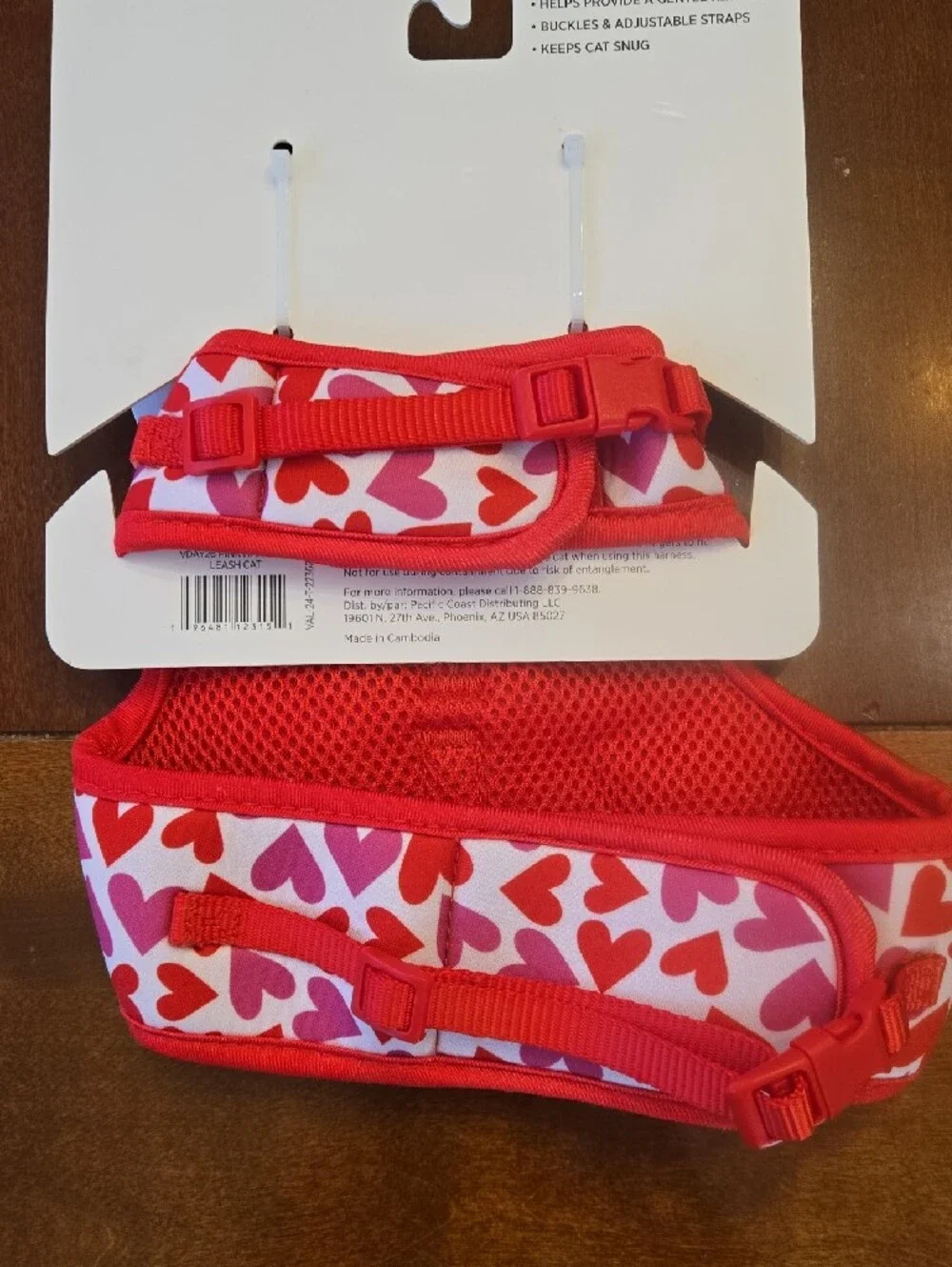 Cute Cat (Sm. Dog) Comfort Red & Pink Heart Harness with Bow